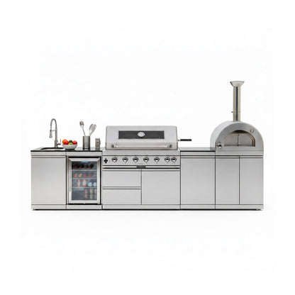 Blazon 128-Inch 6-Burner 120K BTU Outdoor Kitchen Island With Pizza Oven, Rotisserie & Refrigerator (SAK75770)