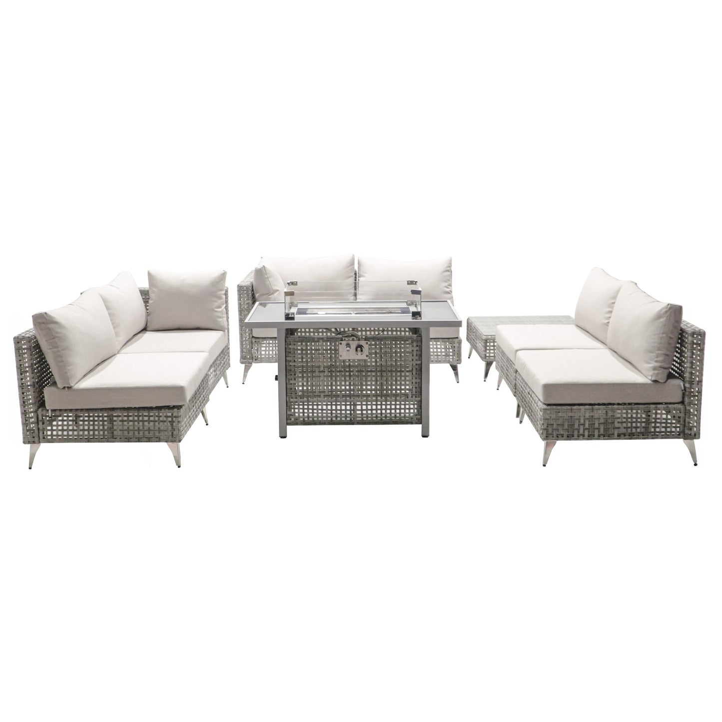K&K 8-Piece Patio Furniture Set with 43" Fire Pit Table
