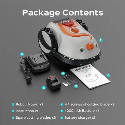 Robotic Lawn Mower Grass Cutter Robot Smart without Boundary Wire 4.0Ah Removable Battery Visual Sensor for Small Garden 200Sqm
