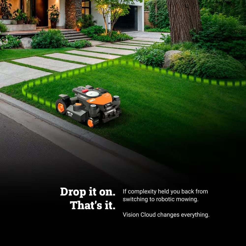 Landroid Vision Cloud 9 In. 4WD Robot Lawn Mower (1 Acre) RTK GPS plus VSLAM Vision AI with Cut to Edge Trimmer