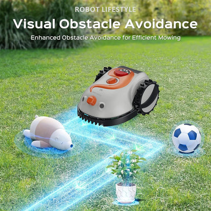Robotic Lawn Mower Grass Cutter Robot Smart without Boundary Wire 4.0Ah Removable Battery Visual Sensor for Small Garden 200Sqm