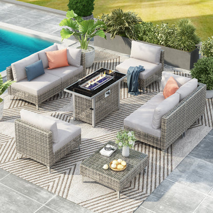 K&K 8-Piece Patio Furniture Set with 43" Fire Pit Table