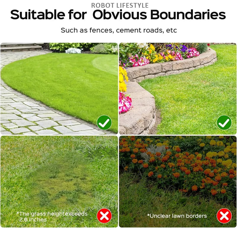 Robotic Lawn Mower Grass Cutter Robot Smart without Boundary Wire 4.0Ah Removable Battery Visual Sensor for Small Garden 200Sqm