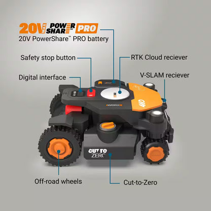 Landroid Vision Cloud 9 In. 4WD Robot Lawn Mower (1 Acre) RTK GPS plus VSLAM Vision AI with Cut to Edge Trimmer