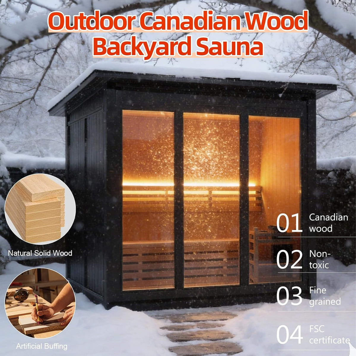 Custom 6-Person Luxury Spruce Outdoor Steam Sauna With Heater And Stones [Made-To-Order] (SAK20378)