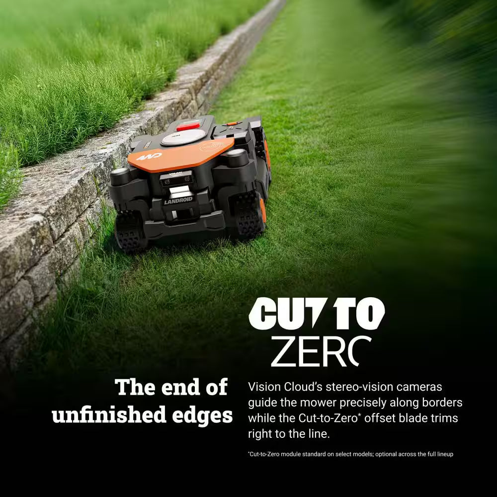 Landroid Vision Cloud 9 In. 4WD Robot Lawn Mower (1 Acre) RTK GPS plus VSLAM Vision AI with Cut to Edge Trimmer