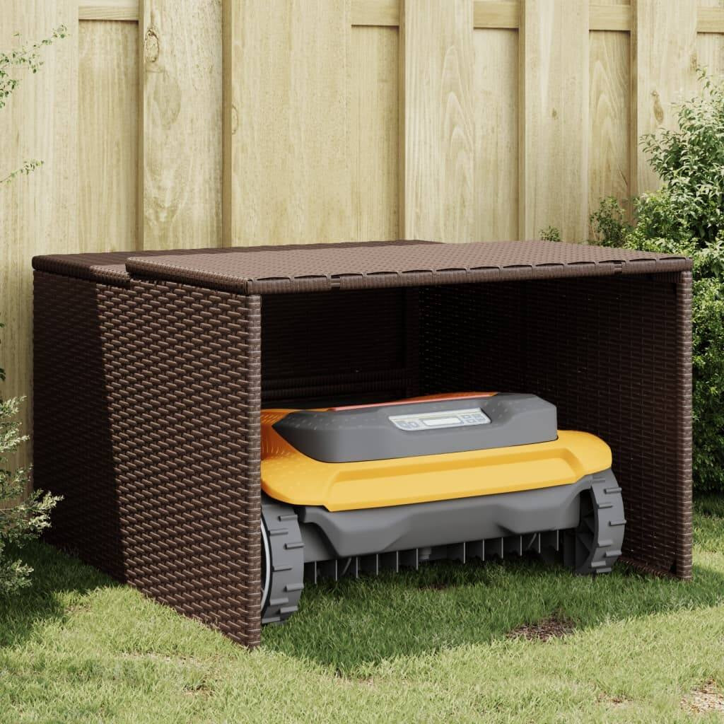 Robot Mower Garage Storage Shelter Garden Outdoor Lawn Poly Rattan - 33.9" X 35.4" X 20.5"/22.4"