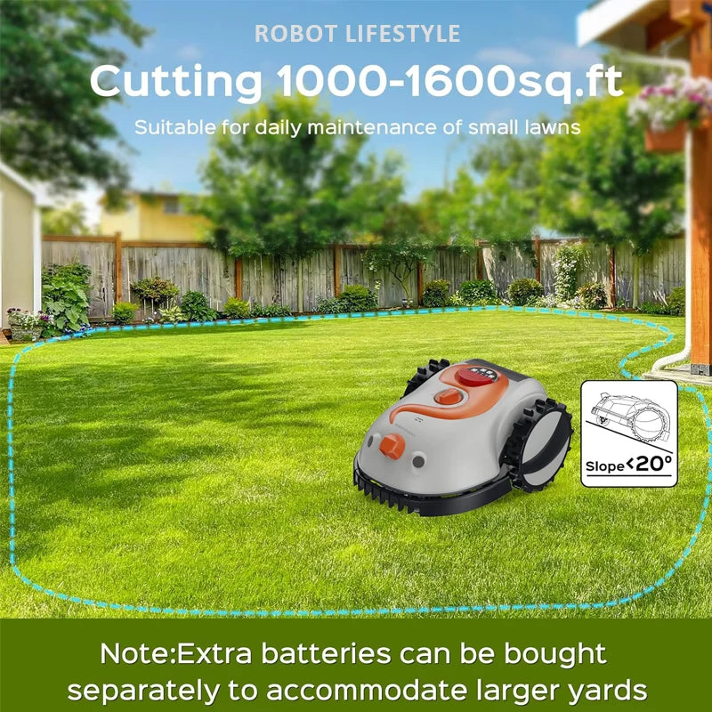 Robotic Lawn Mower Grass Cutter Robot Smart without Boundary Wire 4.0Ah Removable Battery Visual Sensor for Small Garden 200Sqm