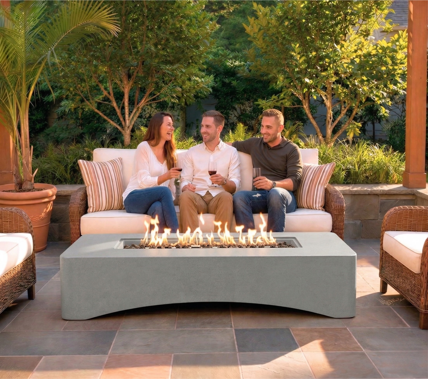 56' Propane Fire Pit Table - Rectangular Outdoor Gas Fire Pit
